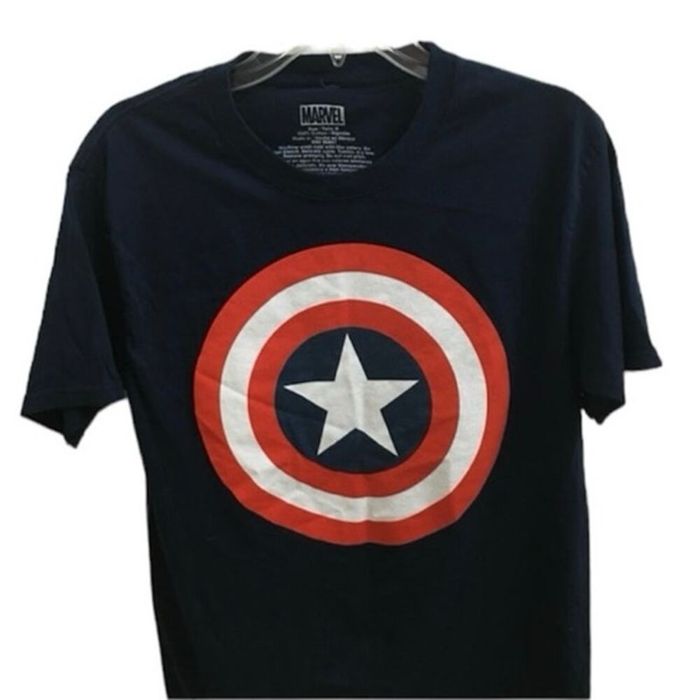 Marvel Captain America Shield Men's Cotton T-Shirt Medium EUC Navy Disney Tee!